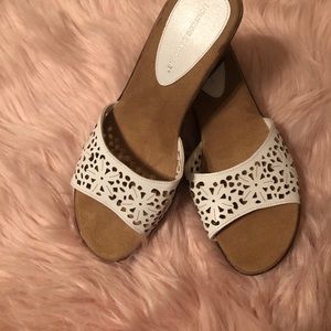 Never worn, white slip on dress shoes